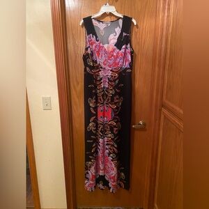 NY Collection Black and Red Paisley Maxi Dress 1X